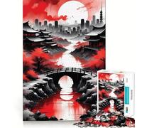 Puzzle da 1000 pezzi in stile giapponese, rosso e nero, per adulti, gioco di logica e serenità, taglio preciso, regalo di Natale (38x26cm)