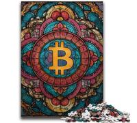 Puzzle da 1000 pezzi in vetro colorato Bitcoin per adolescenti, modello di assemblaggio, ideale come regalo per tutta la famiglia, adatto per bambini di età compresa tra 50 e 75cm