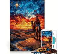Puzzle da 1000 pezzi in vetro colorato "Il saggio sul cammello",gioco di logica e divertimento mentale,pezzi che si incastrano perfettamente,attività rilassante di gruppo al chiuso (38x52cm)