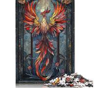 Puzzle da 1000 pezzi in vetro colorato raffigurante una fenice, per adulti, puzzle per adulti, regalo di Halloween dai 14 anni in su, 1000 pezzi (75x50 cm)