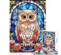 Puzzle da 1000 pezzi in vetro con simpatico gufo gioco educativo decorazione perfetta per la parete con poster abbinato e foglio di curiosità (50x75cm)