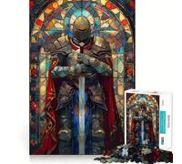Puzzle da 1000 pezzi in vetro Paladino Guerriero per adulti, stimola la memoria, divertente da completare insieme, bordi precisi, regalo stagionale (38x52cm)