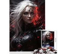 Puzzle da 1000 pezzi Incantatrice oscura in armatura cremisi Decorazione per la casa Giocattoli Regalo di compleanno Gioco pratico Collezione di artisti Belle arti Dimensioni 38x26cm