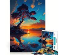 Puzzle da 1000 pezzi "Isola al tramonto con albero" per adolescenti, gioco cognitivo, divertimento lento, bordo premium, Babbo Natale, desiderio, scegli 50x75cm