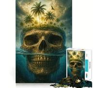 Puzzle da 1000 pezzi Isola del Teschio con Palme per adulti, gioco di logica puro, divertimento rilassante, tagli netti, 38x52cm