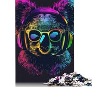 Puzzle da 1000 pezzi Koala con cuffie e occhiali da sole per adulti, puzzle in legno, gioco educativo per adolescenti adulti, 1000 pezzi (75x50 cm)