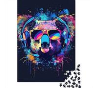 Puzzle da 1000 pezzi Koala con cuffie e occhiali da sole per adulti, puzzle in legno, regali di Halloween, puzzle, gioco educativo, giocattolo (38x26 cm)