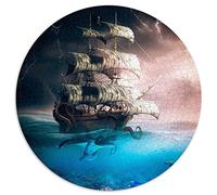 Puzzle da 1000 pezzi Kraken attacca la nave dei pirati Puzzle rotondo per adulti e bambini Puzzle di cartone Ottimo regalo per adulti (dimensioni 67,5x67,5 cm)