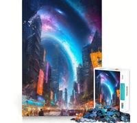 Puzzle da 1000 pezzi "La città del futuro" per ragazzi, gioco intelligente e rilassante, con schema di montaggio e lista dei desideri di Babbo Natale 50x75cm