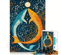 Puzzle da 1000 pezzi "La danza delle balene sotto la luna",gioco creativo per sviluppare le capacità di incastro,nessun pezzo si stacca,attività per rafforzare i legami affettivi (50x75cm)
