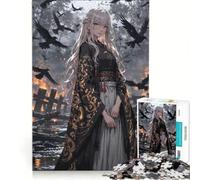 Puzzle da 1000 pezzi "La fanciulla corvo nella città in fiamme" gioco rompicapo rilassante e stimolante per l'intelletto regalo di compleanno regalo 38x26cm