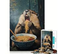 Puzzle da 1000 pezzi "La festa dei noodle del castoro" Gioco creativo con tagli precisi,facile da giocare,ideale per decorare la mente durante il periodo natalizio (50x75cm)
