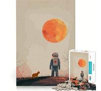 Puzzle da 1000 pezzi "La Luna Rossa e il suo gatto" per adolescenti, ideale per migliorare la memoria, per un relax informale e per esporre opere d'arte dai tagli netti (50x75cm)