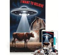 Puzzle da 1000 pezzi "La mucca e l'UFO", giocattolo educativo, gioco di velocità manuale, con pezzi di forma casuale completamente ad incastro 38x52cm