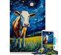 Puzzle da 1000 pezzi "La Mucca nella Notte Stellata" per adolescenti, rompicapo, attività per la casa, taglio premium, articolo da regalo di Babbo Natale 38x52cm