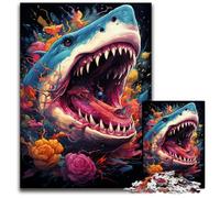 Puzzle da 1000 pezzi La psichedelia colorata della mitologia degli squali Puzzle in legno Gioco interattivo per famiglie Decorazione fai da te per la casa Sfida mentale Regalo 1000 pezzi (75x50 cm)