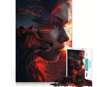 Puzzle da 1000 pezzi "La ragazza e il lupo" per adolescenti, gioco di logica stimolante per il relax, bordi chiari, sorpresa di compleanno 50x75cm