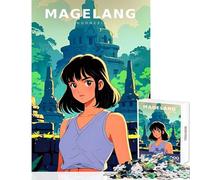 Puzzle da 1000 pezzi "La ragazza e il tempio" Giocattoli antistress leggeri Regalo di compleanno Gioco pratico con pezzi completamente interconnessi di forma casuale Dimensioni 50x75cm