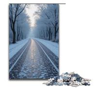 Puzzle da 1000 pezzi "La strada di ciottoli è ricoperta di brina argentata" regali per adulti lista dei desideri di Natale con Babbo Natale per adolescenti dai 14 anni in su 1000 pezzi (38x26 cm).