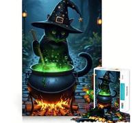 Puzzle da 1000 pezzi "La strega e il gatto che preparano la pozione" per adolescenti,gioco di memoria e concentrazione,livello professionale,taglio,rilassante,attività di gruppo al chiuso (38x26cm)