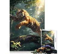 Puzzle da 1000 pezzi "La tigre salta sopra il tronco dell'albero" per adolescenti, gioco per allenare la mente, divertente e rilassante, da assemblare, regalo perfetto 38x26cm