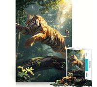 Puzzle da 1000 pezzi "La tigre salta sopra il tronco dell'albero" per adolescenti, gioco per allenare la mente, divertente e rilassante, da assemblare, regalo perfetto 38x26cm