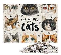 Puzzle da 1000 pezzi "La vita è migliore con i gatti" - 1 quadrato per adulti, puzzle in legno, gioco educativo per bambini, 1000 pezzi (75x50 cm)