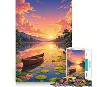 Puzzle da 1000 pezzi "Lago al tramonto con barca" per adulti, gioco di allenamento mentale, divertimento condiviso, taglio di precisione, opera d'arte da esporre 38x52cm