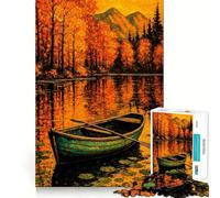 Puzzle da 1000 pezzi "Lago autunnale con barca",taglio perfetto,divertente attività di gioco intelligente,momento di relax,gioco artistico per compleanno (38x26cm)