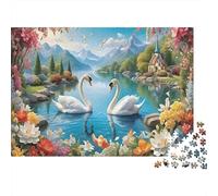 Puzzle da 1000 pezzi Lago dei Cigni con paesaggio alpino e due cigni, ideale per adulti. Gioco educativo, bella decorazione, difficile, perfetto per compleanni. Dimensioni: 38x26 cm