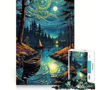 Puzzle da 1000 pezzi "Lago nella notte stellata" per adulti, gioco intelligente antistress, assemblaggio con schema, sorpresa di Natale 38x52cm