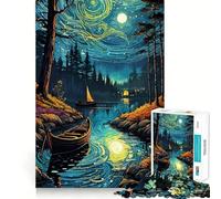 Puzzle da 1000 pezzi "Lago nella notte stellata" per adulti, gioco rilassante, bordi precisi, regalo speciale 38x26cm