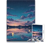 Puzzle da 1000 pezzi Lago sereno con lanterne galleggianti al crepuscolo Attività rilassante per il tempo libero Taglio di precisione Bordo liscio Giocattolo da gioco Dimensioni 38x26cm