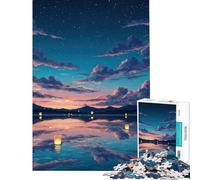 Puzzle da 1000 pezzi Lago sereno con lanterne galleggianti al crepuscolo Gioco rilassante giocattolo avvincente per coltivare la pazienza Ottimo regalo e giocattolo adatto alle coppie (38x52cm)