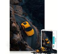 Puzzle da 1000 pezzi "Lamborghini gialla su strada a picco sul mare" per adulti,gioco per potenziare la memoria,taglio di qualità professionale,attività di gruppo emozionante (50x75cm)