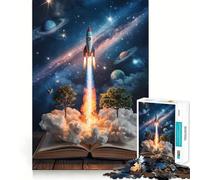 Puzzle da 1000 pezzi "Lancio di un razzo da un libro aperto allo spazio" per adolescenti, gioco di intelletto, relax mentale, taglio di qualità, regalo per le vacanze (38x52cm)