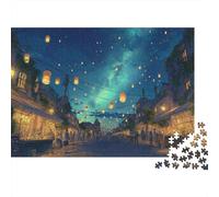Puzzle da 1000 pezzi "Lanterne del mercato notturno" con lanterne volanti in un cielo aurora boreale per adulti, gioco educativo, decorazione per la casa, difficile e 38x26cm