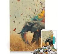 Puzzle da 1000 pezzi "L'elefante che spruzza farfalle" gioco rompicapo decorazione per la casa con pezzi di forma casuale completamente ad incastro 38x26cm