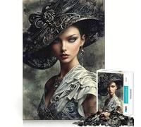 Puzzle da 1000 pezzi "L'enigmatica signora con l'elaborato cappello nero" per adolescenti, un gioco che stimola la mente, un'oasi di tranquillità e un regalo premuroso 38x52cm