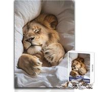 Puzzle da 1000 pezzi - Leone addormentato, tranquillo, piacevole, divertente, per il tempo libero, stretto, senza cuciture, di precisione, dimensioni del giocattolo: 38x52cm