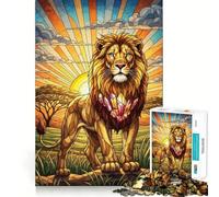 Puzzle da 1000 pezzi "Leone al tramonto in vetro colorato" per adulti e ragazzi, gioco di logica, rilassante, taglio preciso, regalo di Natale 38x52cm