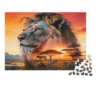 Puzzle da 1000 pezzi "Leone al tramonto nella savana" per adulti dai 12 anni in su. Gioco educativo, bellissima decorazione, difficile e stimolante, Dimensioni: 38x26 cm.