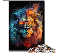 Puzzle da 1000 pezzi Leone colorato con occhiali in legno, ideale per decorare casa e ufficio, regalo perfetto per compleanno 50x75cm, festa di compleanno per uomini e donne