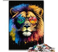 Puzzle da 1000 pezzi Leone colorato con occhiali in legno,perfetto per decorare la casa o l'ufficio,ideale come regalo di Natale 50x75cm,decorazione artistica fai da te,perfetto regalo di compleanno