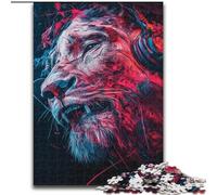 Puzzle da 1000 pezzi "Leone con le cuffie" per adulti e ragazzi, gioco stimolante e gioco per famiglie, collezione di artisti, belle arti per bambini dai 14 anni in su (26x38cm)