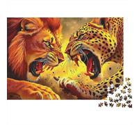 Puzzle da 1000 pezzi "Leone contro Leopardo" - Il ruggito del leone e del leopardo - Giochi educativi per adulti - Bellissima decorazione -difficoltà - di compleanno - 52x38cm/1000pcs