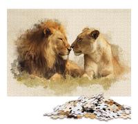 Puzzle da 1000 pezzi Leone e leonessa che si abbracciano Puzzle quadrati creativi per adulti e puzzle in legno Gioco impegnativo 1000 pezzi (75x50 cm)