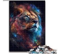 Puzzle da 1000 pezzi Leone nello spazio cosmico in legno, idea regalo per le feste, opera d'arte umoristica, opera d'arte dettagliata 50x75cm, Natale o compleanni