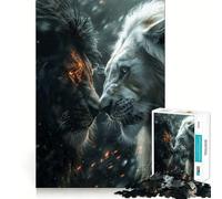 Puzzle da 1000 pezzi Leone Nero contro Leone Bianco,disegno ritagliato con precisione,sfida intelligente e divertente,gioco per il tempo libero,regalo decorativo di Natale 38x26cm