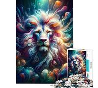 Puzzle da 1000 pezzi Leone psichedelico con vortici colorati Arte dell'animale di potere Puzzle per adulti Gioco rilassante Analisi e logica Offerta come regalo per tutta la famiglia (38x52cm)